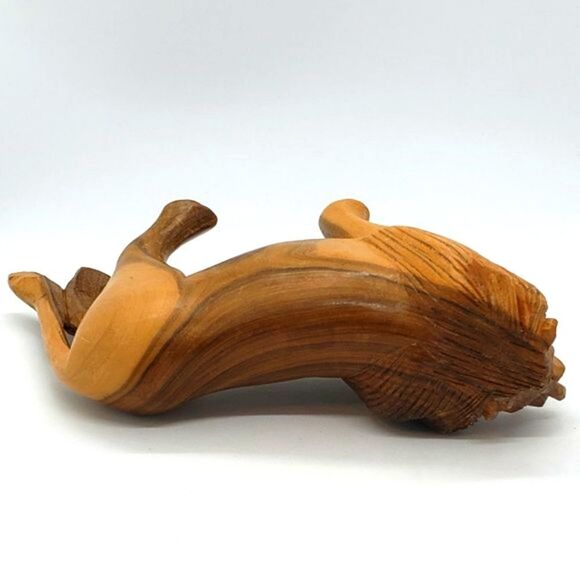 Vintage Hand Carved Wooden Lion Figurine - Picture 11 of 13